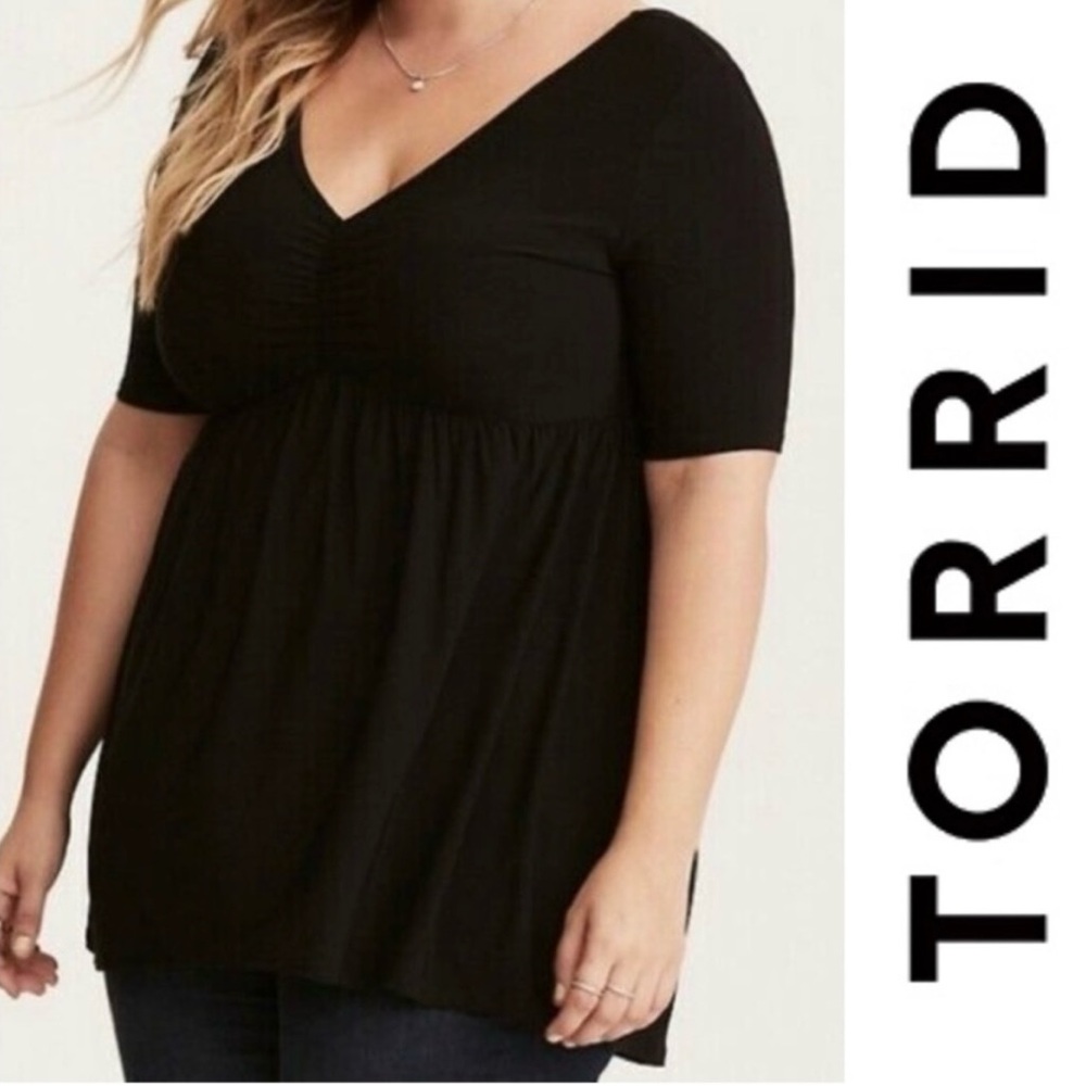 Torrid | Black Babydoll Blouse 3/4 Sleeves Stretch | Size 1